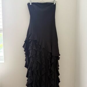 Oh Polly Black Maxi Trumpet Dress Ruffled High-Low